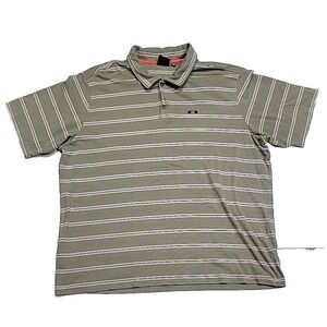 Vintage Oakley Striped  Short-Sleeve Tan Golf Polo Shirt Men's XXL